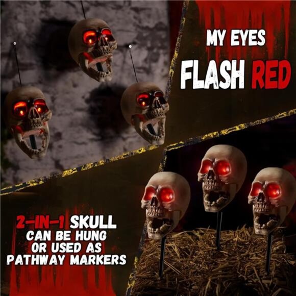 Halloween Animatronics Skull Stakes Pathway Markers, Hanging Animated - Picture 4 of 7